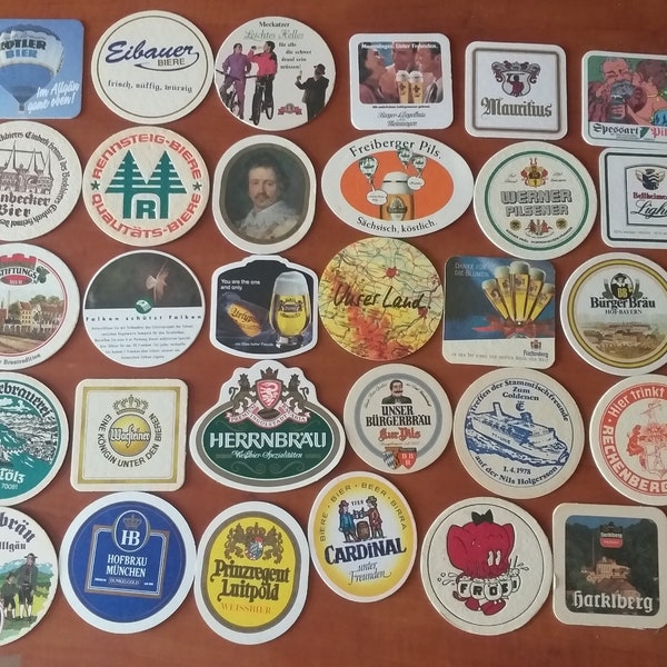 30 vintage bierdeckel, beer coasters, bulk beer coasters, German and European beer coasters, bar coasters, barware, beer gift #1.