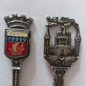 Bordeaux, Paris France souvenir vintage collectors silver plated spoons. Gift from France. French spoon. #115, #145