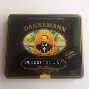 Vintage Brasil Dannemann Pierrot de Luxe empty collectible Metal Cigar Case, Cigar Tin, Cigar box.