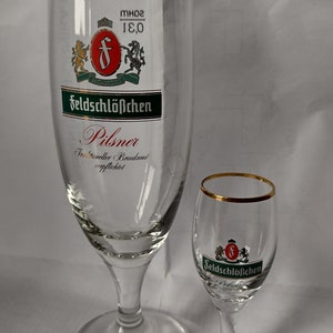 Feldschlößchen Feldschlosschen Dresden pilsener tulip beer glass 0.3l, 0.05l, Collectible German Beer Glass, Pilsner Glass, 300ml, 50ml