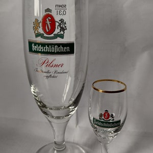 Feldschlößchen Feldschlosschen Dresden pilsener tulip beer glass 0.3l, 0.05l, Collectible German Beer Glass, Pilsner Glass, 300ml, 50ml image 1