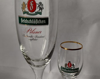 Feldschlößchen Feldschlosschen Dresden pilsener tulip beer glass 0.3l, 0.05l, Collectible German Beer Glass, Pilsner Glass, 300ml, 50ml