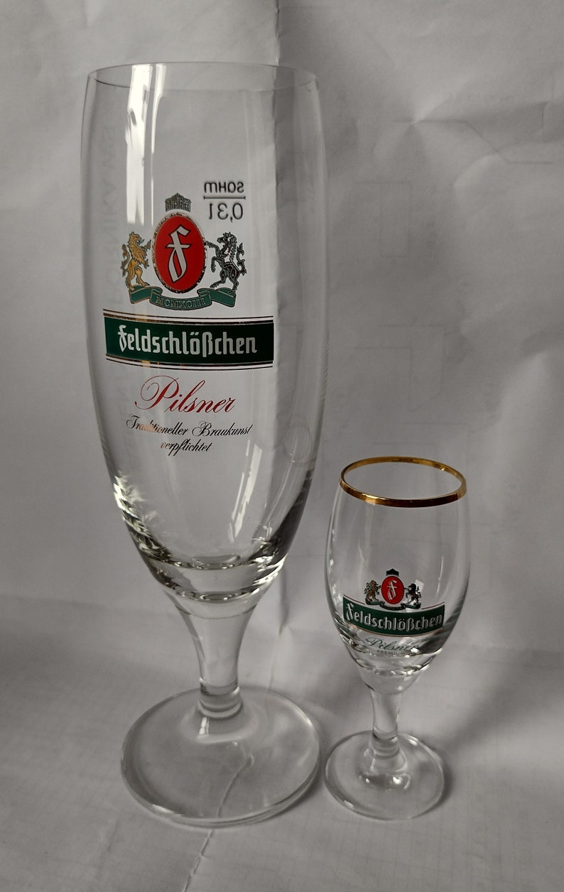 Feldschlößchen Feldschlosschen Dresden pilsener tulip beer glass 0.3l, 0.05l, Collectible German Beer Glass, Pilsner Glass, 300ml, 50ml image 1