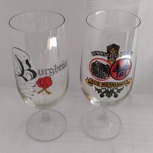 Burgbrau, Rennsteig biere aus Meiningen vintage germany stemmed beer glasses, Collectible German Beer tulip, Pilsner Glasses 250 ml