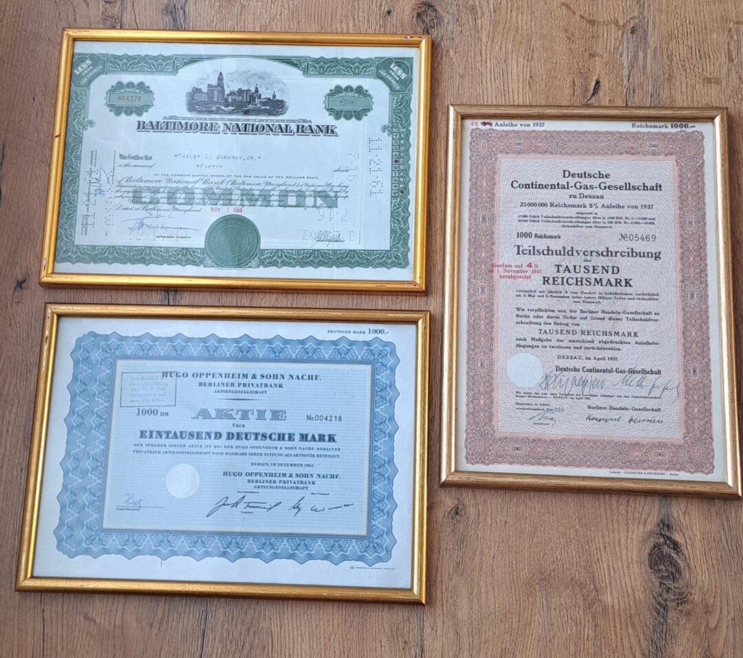 Hugo Roppenheim Baltimore National Bank stock Certificate. Hugo Oppenheim & Sohn Nachf ...