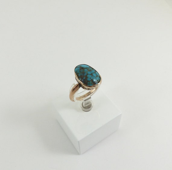 Antique Art Deco 9ct Rose Gold Turquoise Ring - image 2