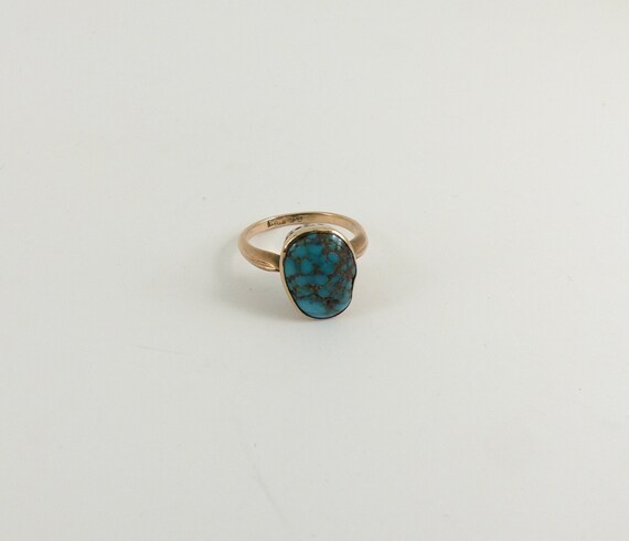 Antique Art Deco 9ct Rose Gold Turquoise Ring - image 4