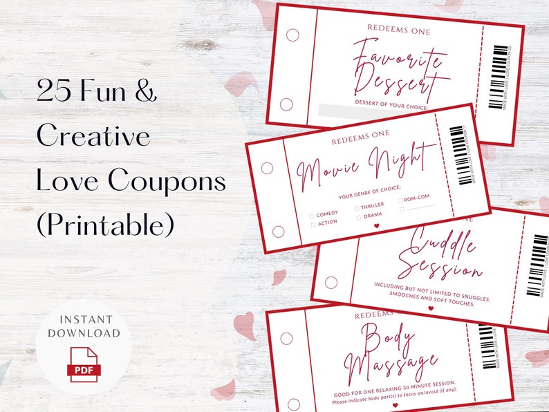 Valentines Love Coupons  Instant Download  Love Coupons  image 1