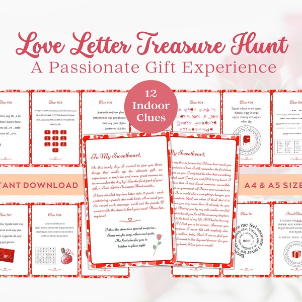 Love Letter Treasure Hunt | Creative Gift for Husband, Wife, Boyfriend, Girlfriend | Unique Gift for Valentines | Couple Love Letter Puzzle