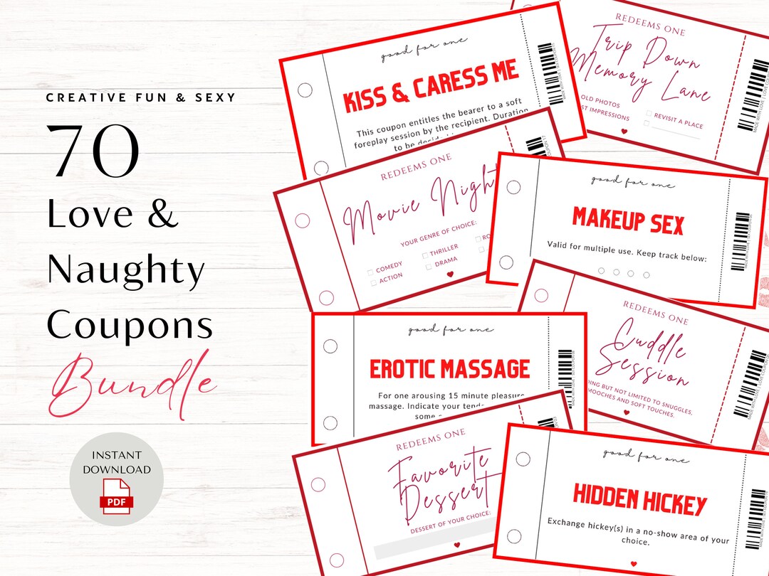 Printable Love &amp; Naughty Coupons Couple Love Coupons Fun Naughty Anniversary Gift for Husband ...