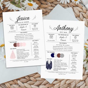 Modelo de cartão de informações para festa de casamento | Cartão de informações para madrinhas, Cartão de informações para padrinhos, Cartão de informações para festa de casamento minimalista, Deveres das madrinhas