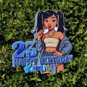 Sassy Cartoon Girl Birthday Cake Topper - Custom Name/Age | 90s/2000s Vibe Party Decor