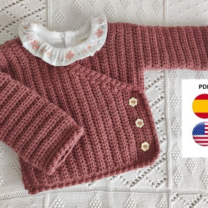 Patrón jersey kimono bebé crochet. Patrón 1 a 3 meses adaptable hasta talla 1 año. Patrón en español y patrón en inglés. Crochet cardigan.