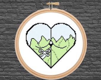 NSFW - Serie Boo-tiful Butts - La sposa di Frankenstein - Cuore - Halloween - Mostro - Schema punto croce