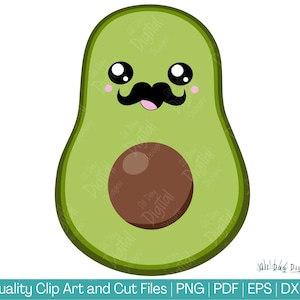 Avocado Moustache Essen SVG | Clip Art | Hochwertige Clip Art | Basteldatei | Kawaii Food Clip Art | DXF | EPS Digitaler Download