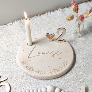 personalisierter Kerzenteller, Geburtstagskranz, personalisiertes Holzbrettchen mit Zahlen