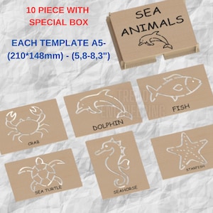 Sea Animals Paint Template Laser Cut Files SVG DXF, Wooden Toys, Paint Practise, Kids Toys, Montessori Skills, Paint Template, Stencil