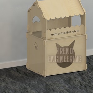 Casa de gato fofa, corte a laser, DXF, SVG, planos a laser, cama de gato, design a laser para casa de gato, modelo cnc, corte a laser, download instantâneo digital, brinquedos para animais de estimação