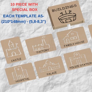 Plantillas de pintura de edificios, archivos cortados con láser SVG y DXF, juguetes de madera, práctica de pintura, juguetes para niños, habilidades Montessori, ejercicio de línea, plantilla