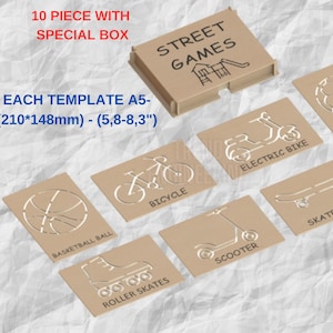 Plantillas de pintura para juegos callejeros, archivos cortados con láser SVG y DXF, juguetes de madera, práctica de pintura, juguetes para niños, habilidades Montessori, ejercicio de línea, plantilla