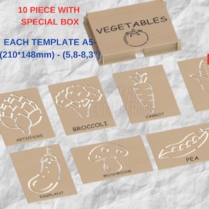 Gemüse Malvorlage Laser Cut Dateien SVG DXF, Holzspielzeug, Malübung, Kinderspielzeug, Montessori-Fähigkeiten, Malvorlage, Schablone