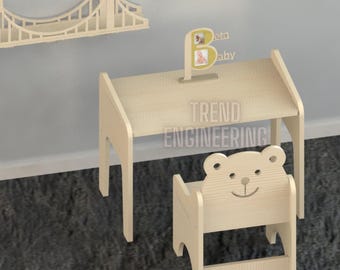 Bear Kids Table and Chair Montessori CNC Cutting Files (DXF and SVG)