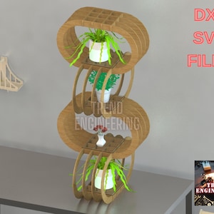 File di taglio per router CNC con supporto pieghevole in stile parametrico Twist DXF e SVG, espositore fieristico in legno, scaffale espositivo, espositore per prodotti