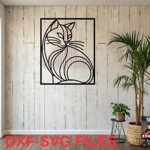 Cat Design wall decor laser cut svg dxf files, wall sticker, engraving decal silhouette template, cnc cutting router, digital vector,