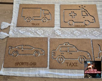 Car Montessori Painting Stencils, Painting