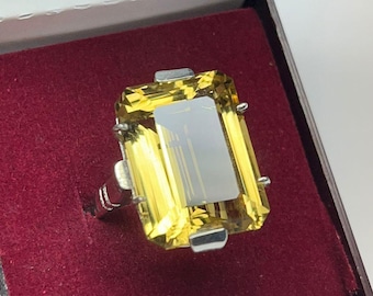 Extra Large Natural Honey Citrine Ring, Emerald Cut Octagon Shape Anniversary Ring, Gemstone 15x20mm