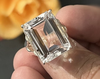 anillo de topacio de cristal natural muy grande, anillo de plata maciza solitario, anillo anivarsario de 15x20 mm para niñas