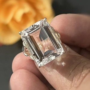 very large natural crystal topaz ring, solitaire solid silver ring, 15x20mm anivarsary ring for girls