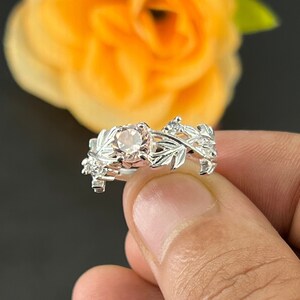 Bague morganite rose, bague taille ronde, bague pierre rose, argent, bague de fiançailles pour femme