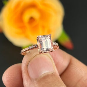 Emerald Cut Morganite Ring: Sterling Silver Promise Ring