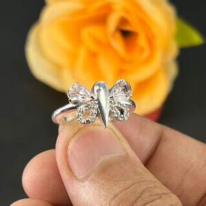 Bague morganite, bague de conception papillon en forme de poire, bague en argent anniversaire, bague morganite en forme de poire double, bague pour RIP