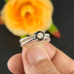 Round Cut Smokey Quartz Ring: Sterling Silver Wedding Ring