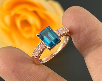 Vintage Blue Topaz Ring - Sterling Silver Ring - Emerald Cut Topaz Engagement Ring - Promise Ring - November Birthstone - Handmade Ring