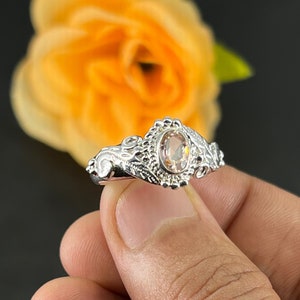 Morganite ring, oval cut gemstone ring, silver rings for women, pink morganite ring