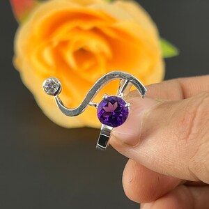 Vintage Amethyst Ring - Promise Ring - Sterling Silver - Minimalist Ring - Round Cut Ring - Anniversary Gift - Women Ring - Gift For Her