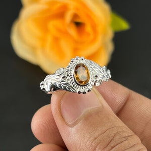 Citrine Ring, 925 Sterling Silver, Designer Diamond Band, Yellow Natural Oval Gemstone, November Birthstone, Handmade Jewelry, Gift For Her