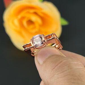 Vintage Cushion Cut Morganite Ring - Sterling Silver Promise Ring