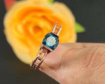 Vintage London Blue Topaz Ring - Promise Ring - Sterling Silver - Minimalist Ring - Cushion Cut Topaz Ring - Anniversary Gift - Women Ring