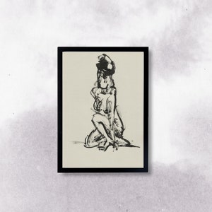 Original drawing A4 framed sketch woman Indian ink