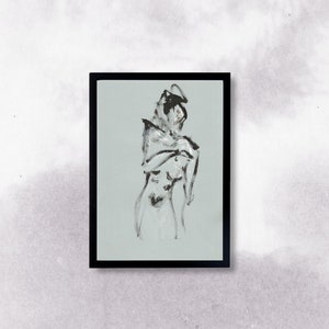 Original drawing A4 framed sketch woman Indian ink