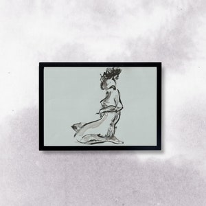 Original drawing A4 framed sketch woman Indian ink