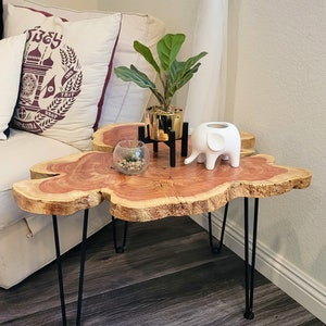 Live Edge Side Table, Carob Wood, Handcrafted, Custom Orders Available