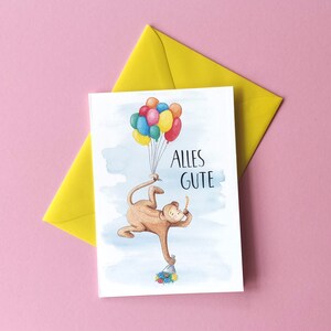 Geburtstagskarte Äffchen mit Ballons inkl. Umschlag | Klappkarte bunt A6