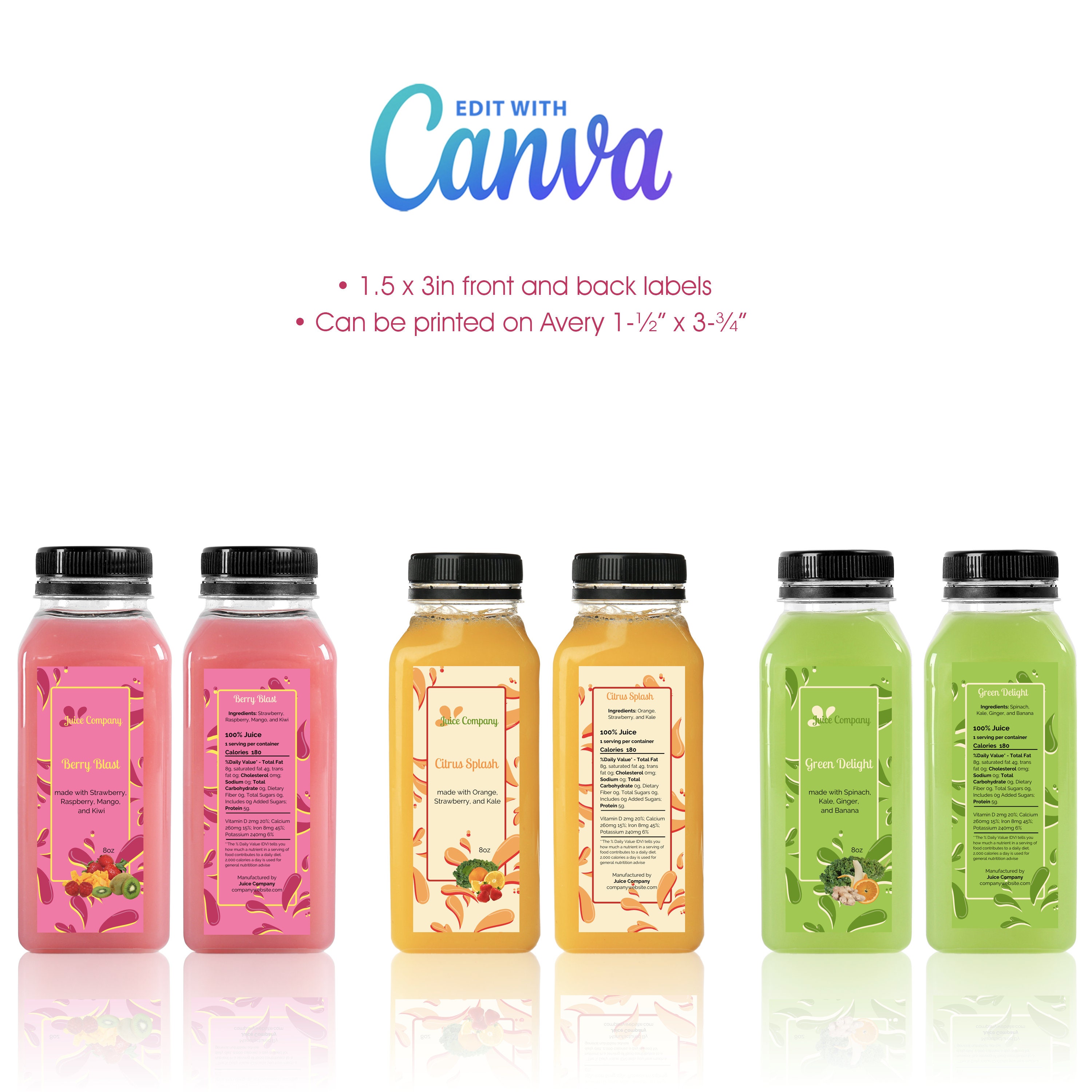 Juice Labels, Bottle Labels, Avery Templates, Canva Labels ...