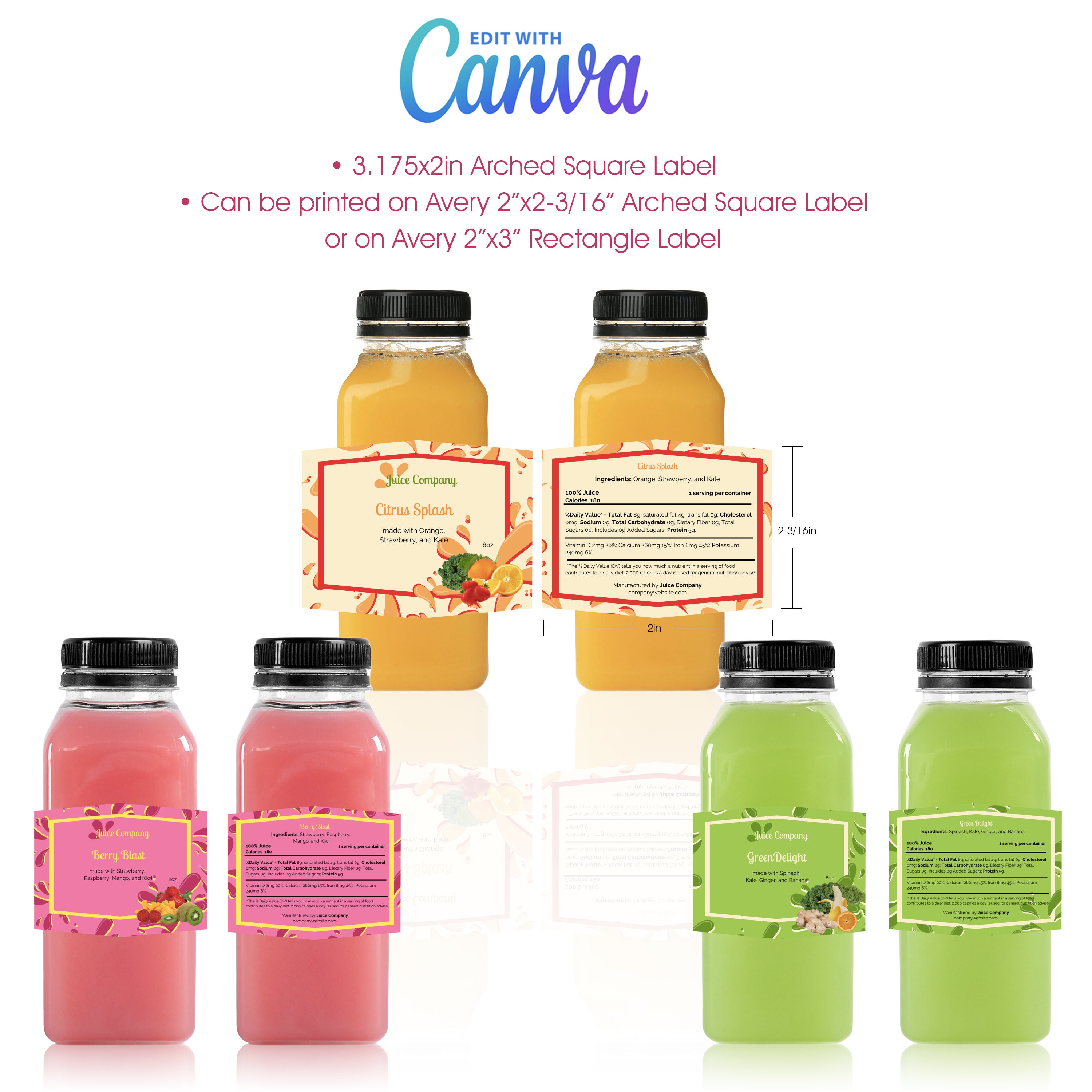 Juice Labels, Bottle Labels, Avery Templates, Canva Labels ...