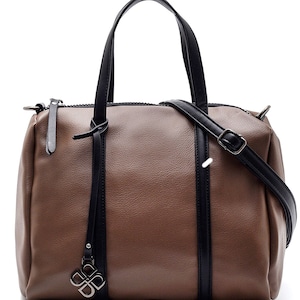 DMood Brown Leather Women Handbag With Accessories / Women Shoulder Bag Brown / Ladies Tote Purse Brown / Bucket Bag / Leather Handbag Brown